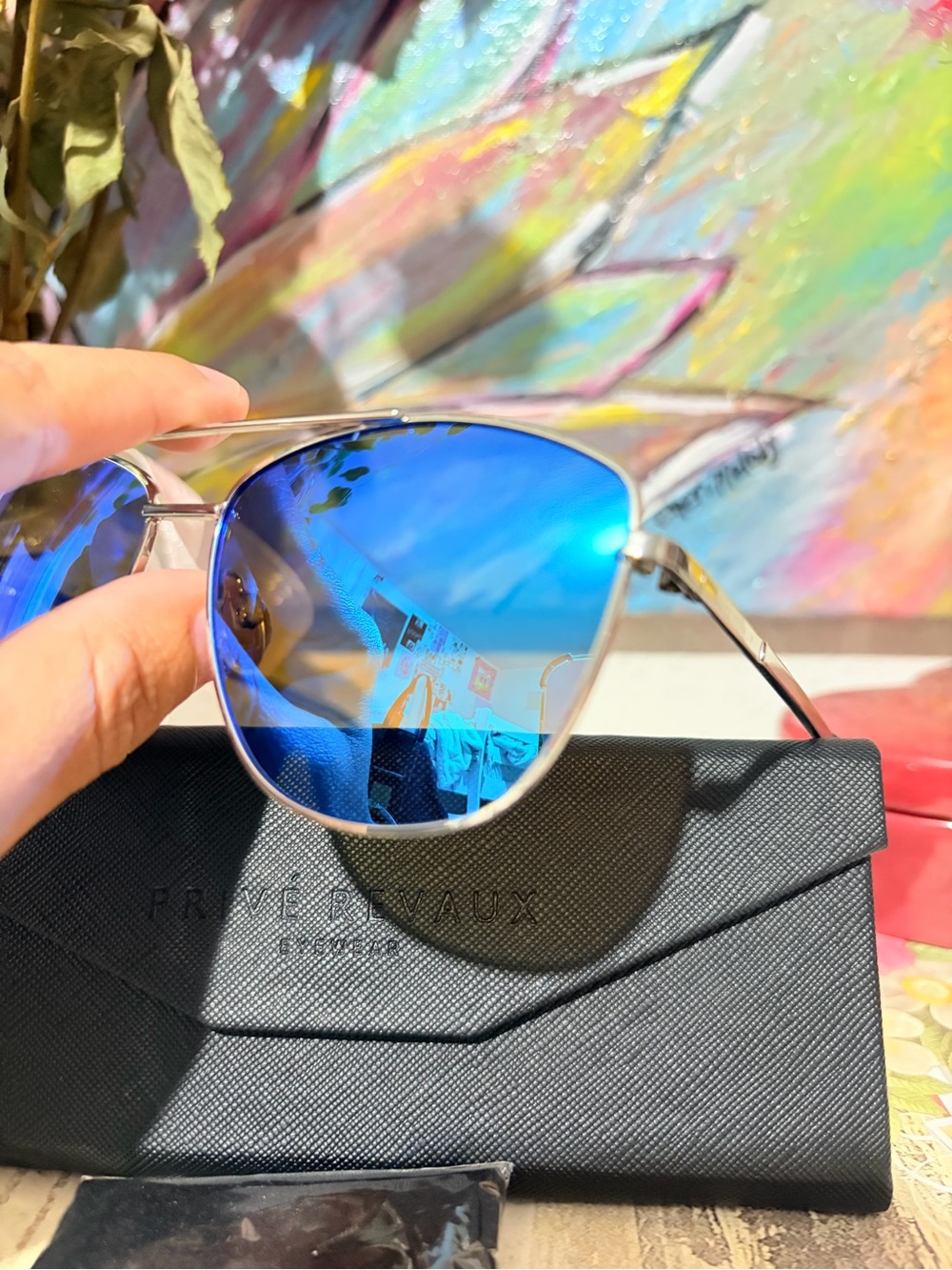 Prive Revaux-Jamie Fox Brand Blue Mirror Aviator Sunglasses - Picture 2 of 9